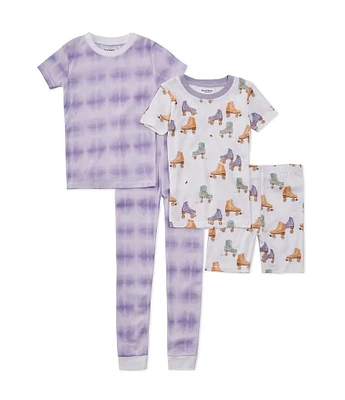 Burt's Bees Little Girls 2T-5T Rollerskate Print & Tie-Dye 4-Piece Pajama Set