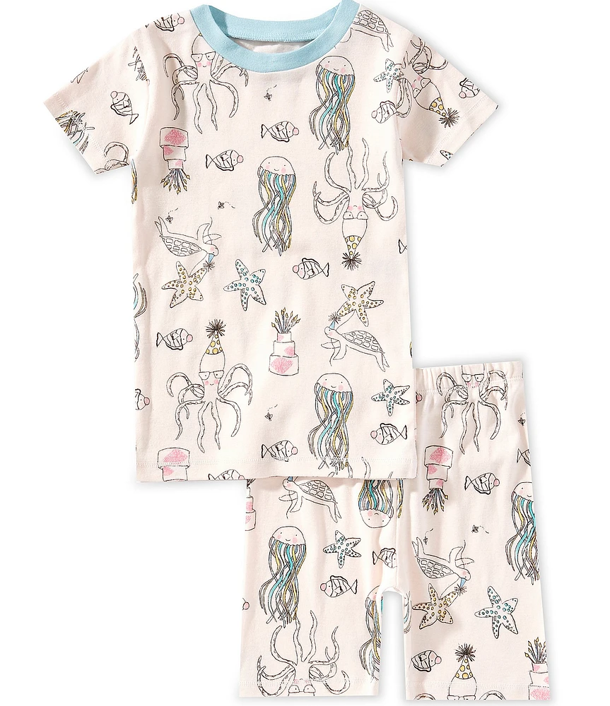 Burt's Bees Little Girls 2T-5T Short-Sleeve Sea-Libration-Printed Sleep T-Shirt & Matching Sleep Shorts Set