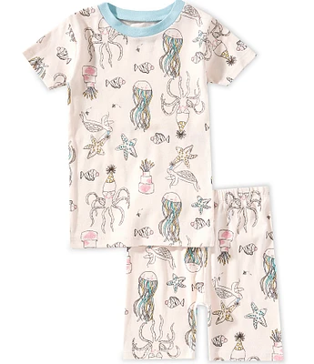 Burt's Bees Little Girls 2T-5T Short-Sleeve Sea-Libration-Printed Sleep T-Shirt & Matching Sleep Shorts Set