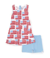 Burt's Bees Little Girls 2T-5T Sleeveless Grand Ol' Flag Tunic Top & Solid Bike Shorts Set