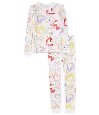 Burt's Bees Little/Big Girls 6-12 Long Sleeve Bee Mine Valentine's Day Pajama Top & Matching Pajama Pant Set