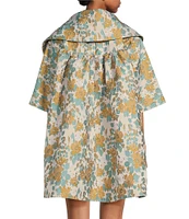 Buru Brocade Floral Oversized Point Collar 3/4 Sleeve Pocketed Topper Jacket