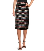 Buru Checkered Sequin Pencil Midi Skirt