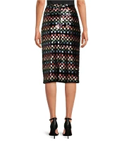 Buru Checkered Sequin Pencil Midi Skirt