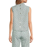 Buru Cropped Sleeveless Mock Neck Button Back Cropped Coordinating Boxy Top
