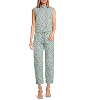 Buru Cropped Sleeveless Mock Neck Button Back Cropped Coordinating Boxy Top