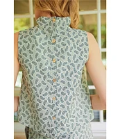 Buru Cropped Sleeveless Mock Neck Button Back Cropped Coordinating Boxy Top