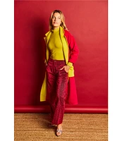 Buru Culotte Woven Metallic High Rise Wide Ankle Leg Pants