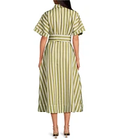 Buru Donna Day Short Sleeve Contrast Bow Detail Stripe Print Shirt Dress