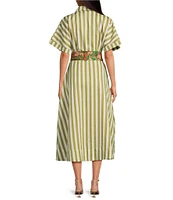 Buru Donna Day Short Sleeve Contrast Bow Detail Stripe Print Shirt Dress