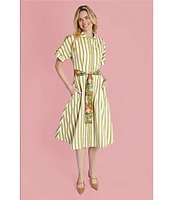 Buru Donna Day Short Sleeve Contrast Bow Detail Stripe Print Shirt Dress