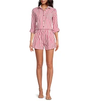 Buru Everyday Stripe Print Elastic Waistband Coordinating Shorts