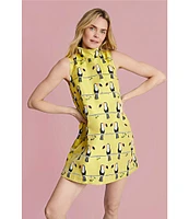 Buru Floral Brocade Toucan Print Mock Neck Sleeveless Shift Mini Dress