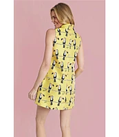 Buru Floral Brocade Toucan Print Mock Neck Sleeveless Shift Mini Dress