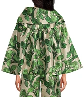Buru Grace Printed Brocade Oversized Point Collar 3/4 Sleeve Cropped Coat