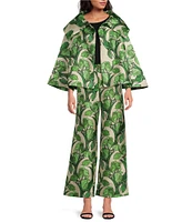 Buru Grace Printed Brocade Oversized Point Collar 3/4 Sleeve Cropped Coat