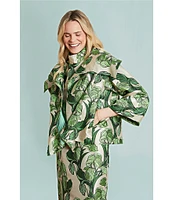 Buru Grace Printed Brocade Oversized Point Collar 3/4 Sleeve Cropped Coat