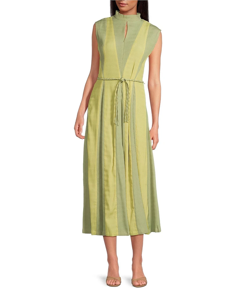 Buru Jester Mock Neckline Sleeveless A-Line Dress