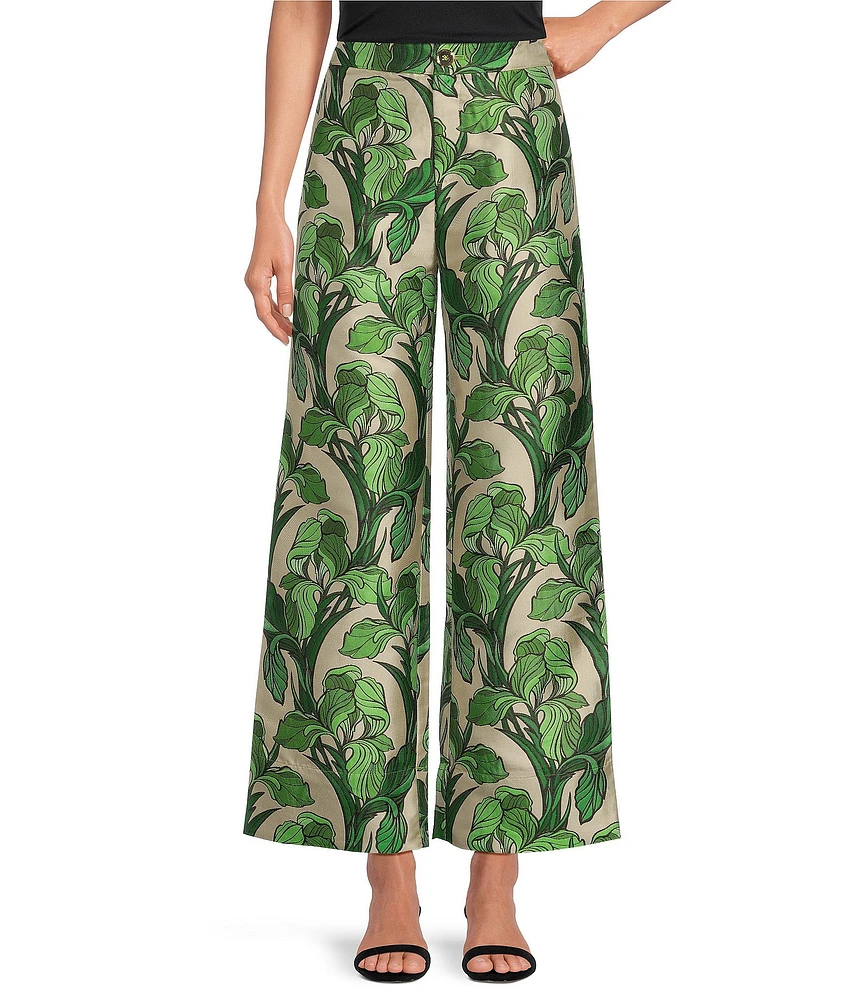 Buru Le Culotte Printed Brocade High Rise Cropped Wide Leg Pants