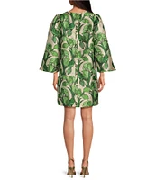 Buru Le V Mod Brocade V-Neckline Bell Sleeve Mini Dress