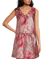 Buru Le V Mod Palm Brocade Cropped V-Neckline Sleeveless Coordinating Top