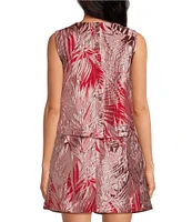 Buru Le V Mod Palm Brocade Cropped V-Neckline Sleeveless Coordinating Top