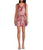 Buru Le V Mod Palm Brocade Cropped V-Neckline Sleeveless Coordinating Top
