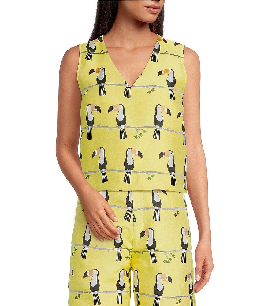 Buru Le V Mod Toucan Print V-Neckline Sleeveless Coordinating Top