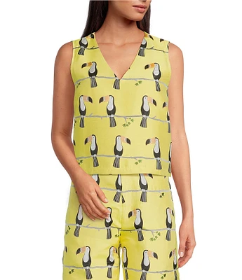 Buru Le V Mod Toucan Print V-Neckline Sleeveless Coordinating Top