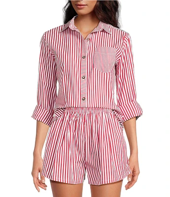 Buru Mel Stripe Print Mixed Button Down Long Sleeve Coordinating Shirt