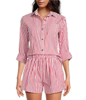 Buru Mel Stripe Print Mixed Button Down Long Sleeve Coordinating Shirt
