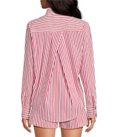Buru Mel Stripe Print Mixed Button Down Long Sleeve Coordinating Shirt