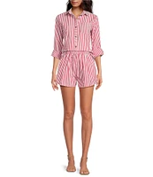 Buru Mel Stripe Print Mixed Button Down Long Sleeve Coordinating Shirt