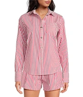 Buru Mel Stripe Print Mixed Button Down Long Sleeve Coordinating Shirt