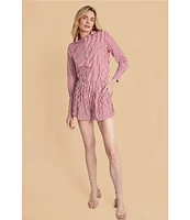 Buru Mel Stripe Print Mixed Button Down Long Sleeve Coordinating Shirt