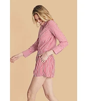 Buru Mel Stripe Print Mixed Button Down Long Sleeve Coordinating Shirt