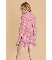 Buru Mel Stripe Print Mixed Button Down Long Sleeve Coordinating Shirt