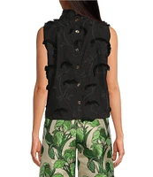 Buru Mod 3D Embroidered Mock Neck Cropped Sleeveless Cropped Top