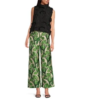Buru Mod 3D Embroidered Mock Neck Cropped Sleeveless Cropped Top