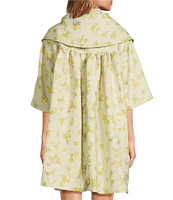 Buru Oversized Point Collar 3/4 Sleeve Side Pocket Floral Car Coat