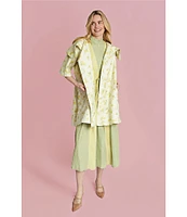 Buru Oversized Point Collar 3/4 Sleeve Side Pocket Floral Car Coat