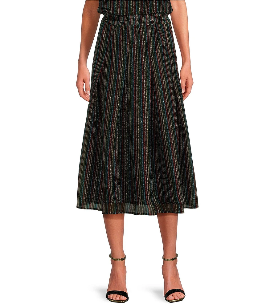 Buru Party Polka Dot Textured Pull-On Pocketed A-Line Coordinating Midi Skirt