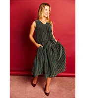 Buru Party Polka Dot Textured Pull-On Pocketed A-Line Coordinating Midi Skirt