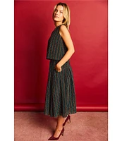 Buru Party Polka Dot Textured Pull-On Pocketed A-Line Coordinating Midi Skirt
