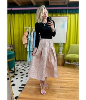 Buru Party Polka Dot Textured Pull-On Pocketed A-Line Coordinating Midi Skirt