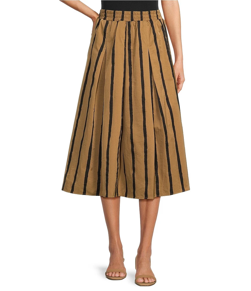 Buru Party Stripe Pull-On Pocketed A-Line Coordinating Midi Skirt