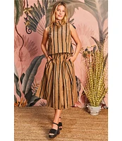 Buru Party Stripe Pull-On Pocketed A-Line Coordinating Midi Skirt