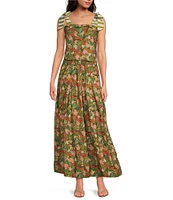 Buru Pillar Floral Print Square Neck Sleeveless Box Crop Coordinating Top