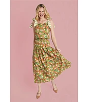 Buru Pillar Floral Print Square Neck Sleeveless Box Crop Coordinating Top