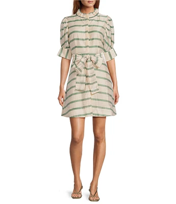 Buru Puff Sleeve Banded Ruffle Collar A-Line Mini Dress